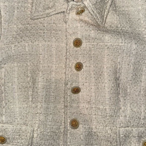 Zara Textured Bone Cropped Tweed Blazer NWT Sz Large - Picture 3 of 5